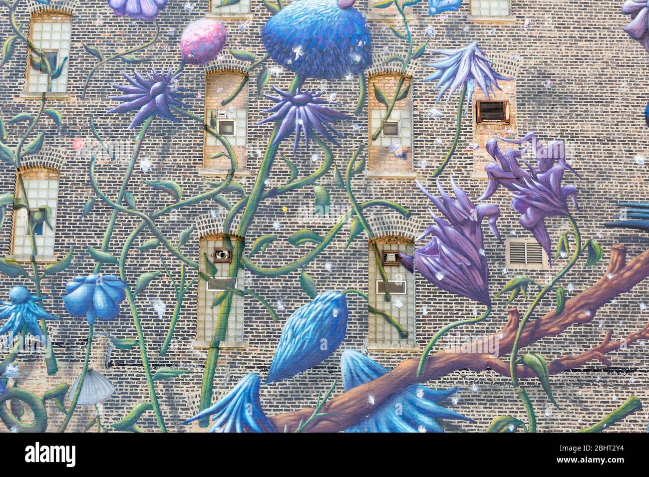 From Bloom to Doom mural by dutch artist Collin van der Sluijs, 1006 S Michigan Avenue, Chicago, Illinois, USA Stock Photo