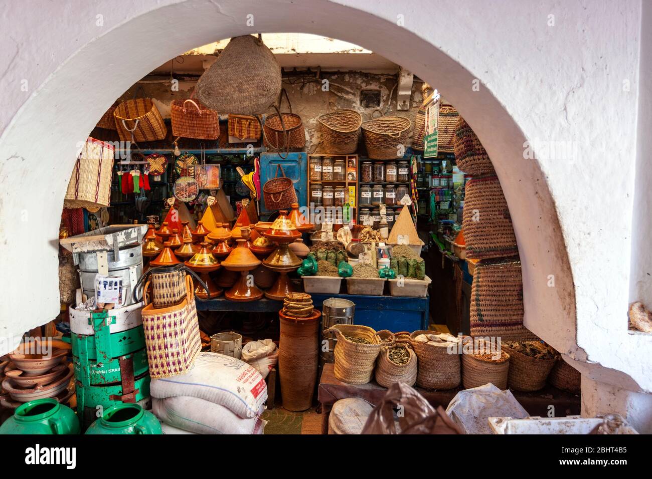 Food shop and Tagine pottery in Essaouira, Morocco Stock Photo Alamy