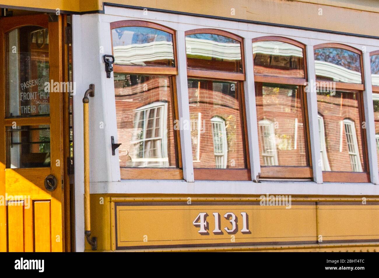 A trolley car at the Lowell National Park, Lowell, Massachusetts Stock Photo