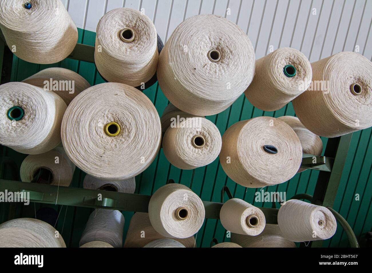 Spools of yarn in the museum at the Lowell National Park, Lowell, Massachusetts Stock Photo