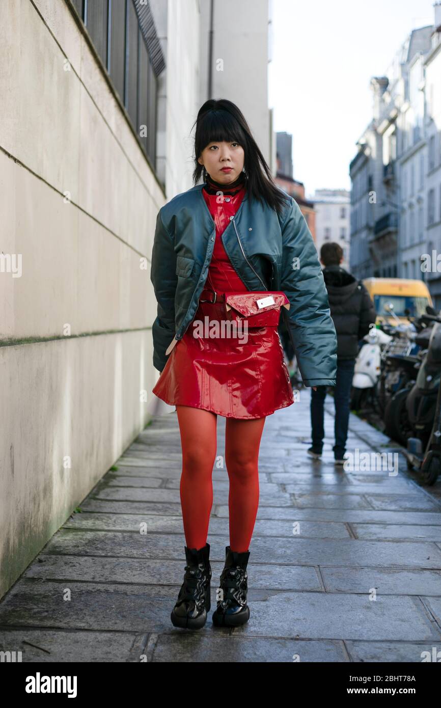 Susie Lau attending the Kenzo show during Paris  Fashion Week Feb 26,2020- Photo: Runway Manhattan/Valentina Ranieri  ***For Editorial Use Only*** Stock Photo