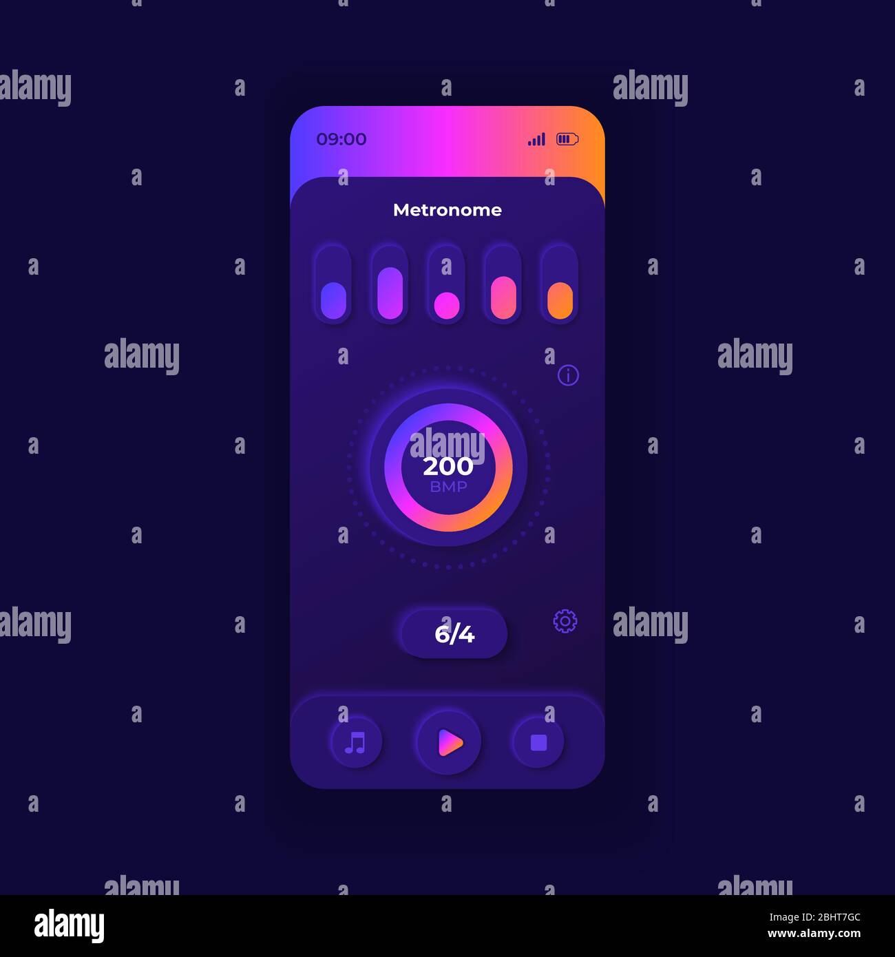 Metronome application smartphone interface vector template. Mobile app page  dark design layout. Musical beat support screen. Flat UI for application  Stock Vector Image & Art - Alamy