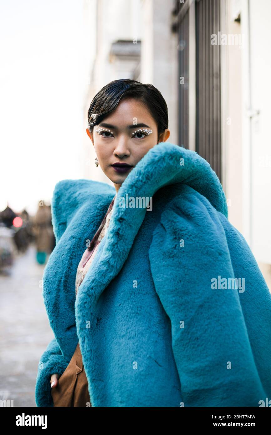 A chic showgoer attending the Kenzo show during Paris  Fashion Week Feb 26,2020- Photo: Runway Manhattan/Valentina Ranieri  ***For Editorial Use Only* Stock Photo