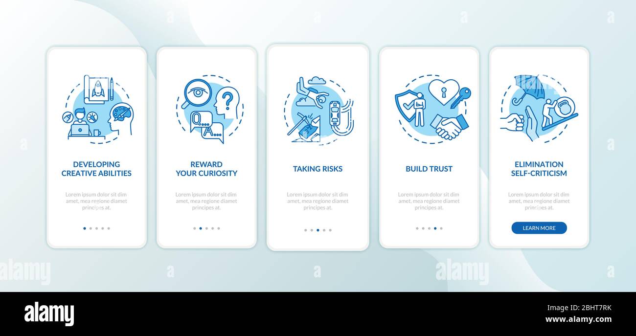 Proactive development onboarding mobile app page screen with concepts Stock Vector