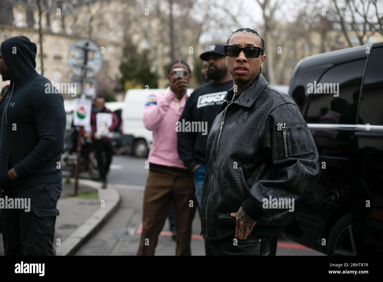 Rapper Tyga  attending the Mugler show during Paris  Fashion Week Feb 26,2020- Photo: Runway Manhattan/Valentina Ranieri  ***For Editorial Use Only*** Stock Photo