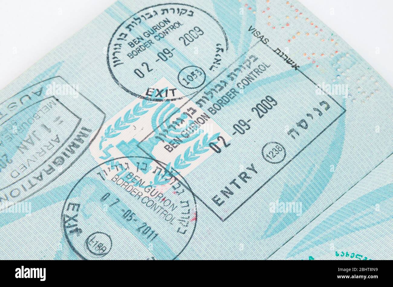 Border crossing stamps in the passport Stock Photo Alamy