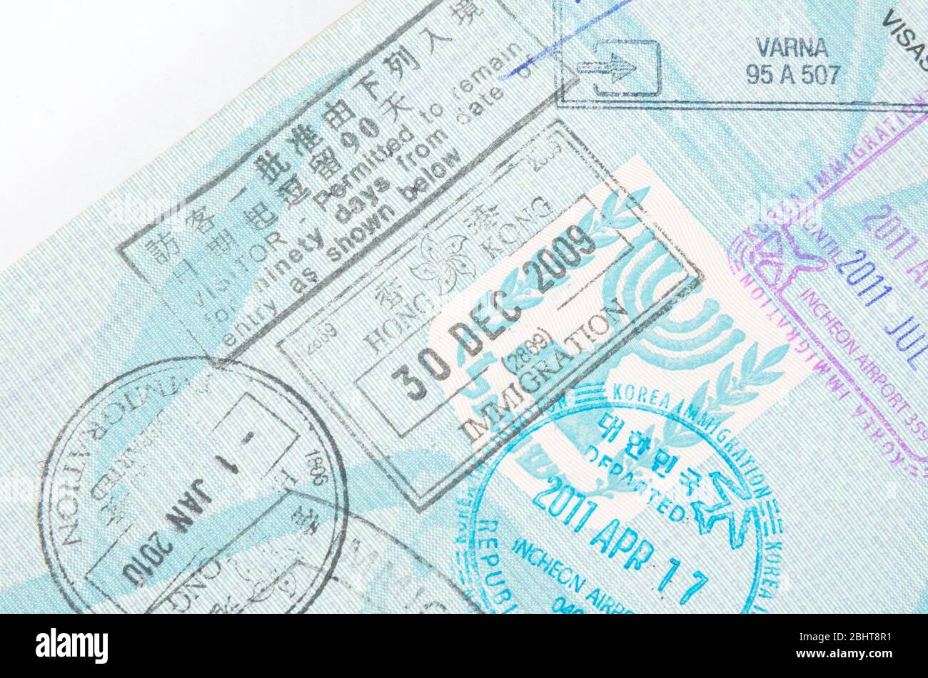 Border crossing stamps in the passport Stock Photo Alamy