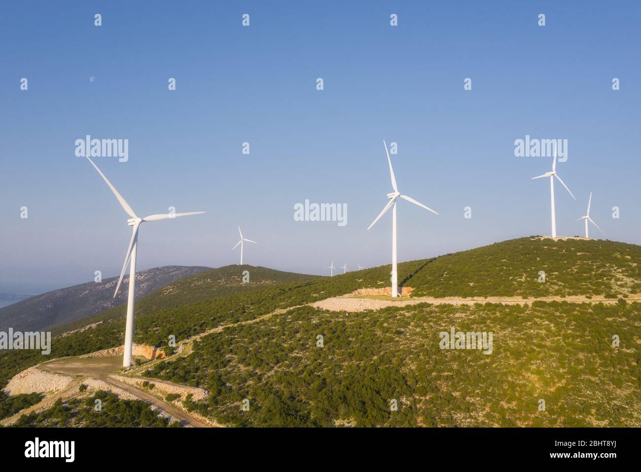 Windfarm at Ermionida, Greece Stock Photo