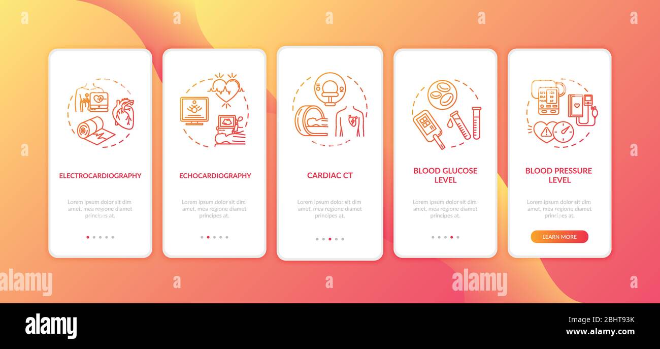Heart screening onboarding mobile app page screen with concepts Stock Vector