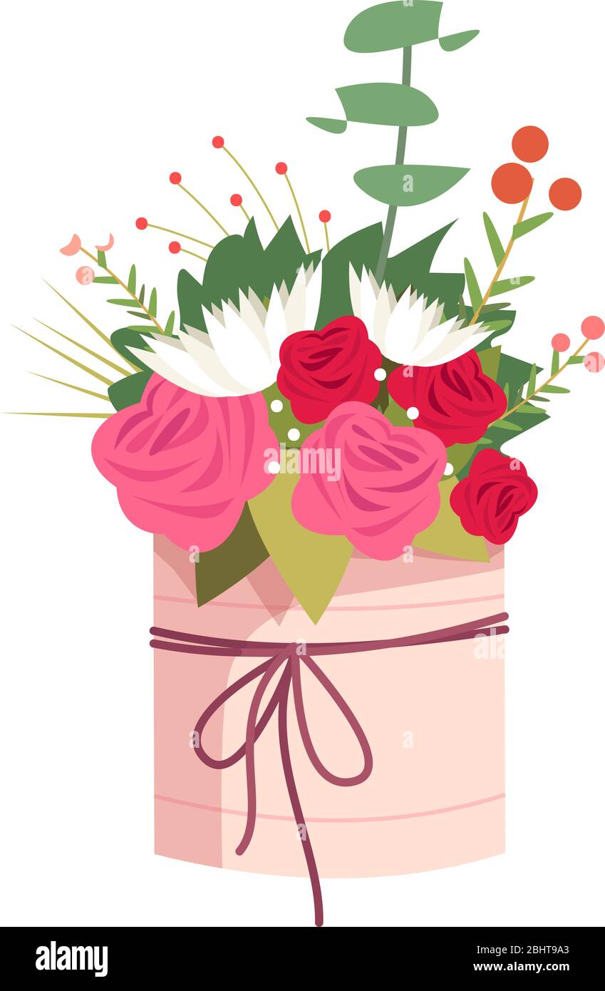 Flower bouquet in vase semi flat RGB color vector illustration Stock ...