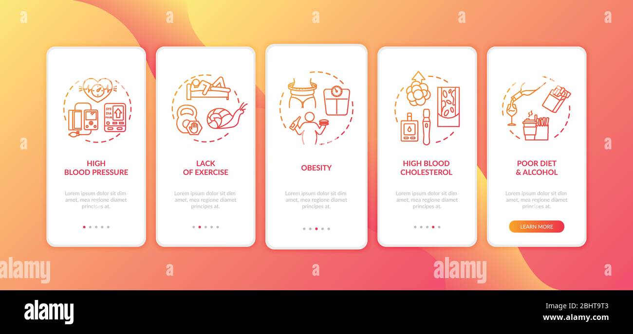 CVD causes onboarding mobile app page screen with concepts Stock Vector