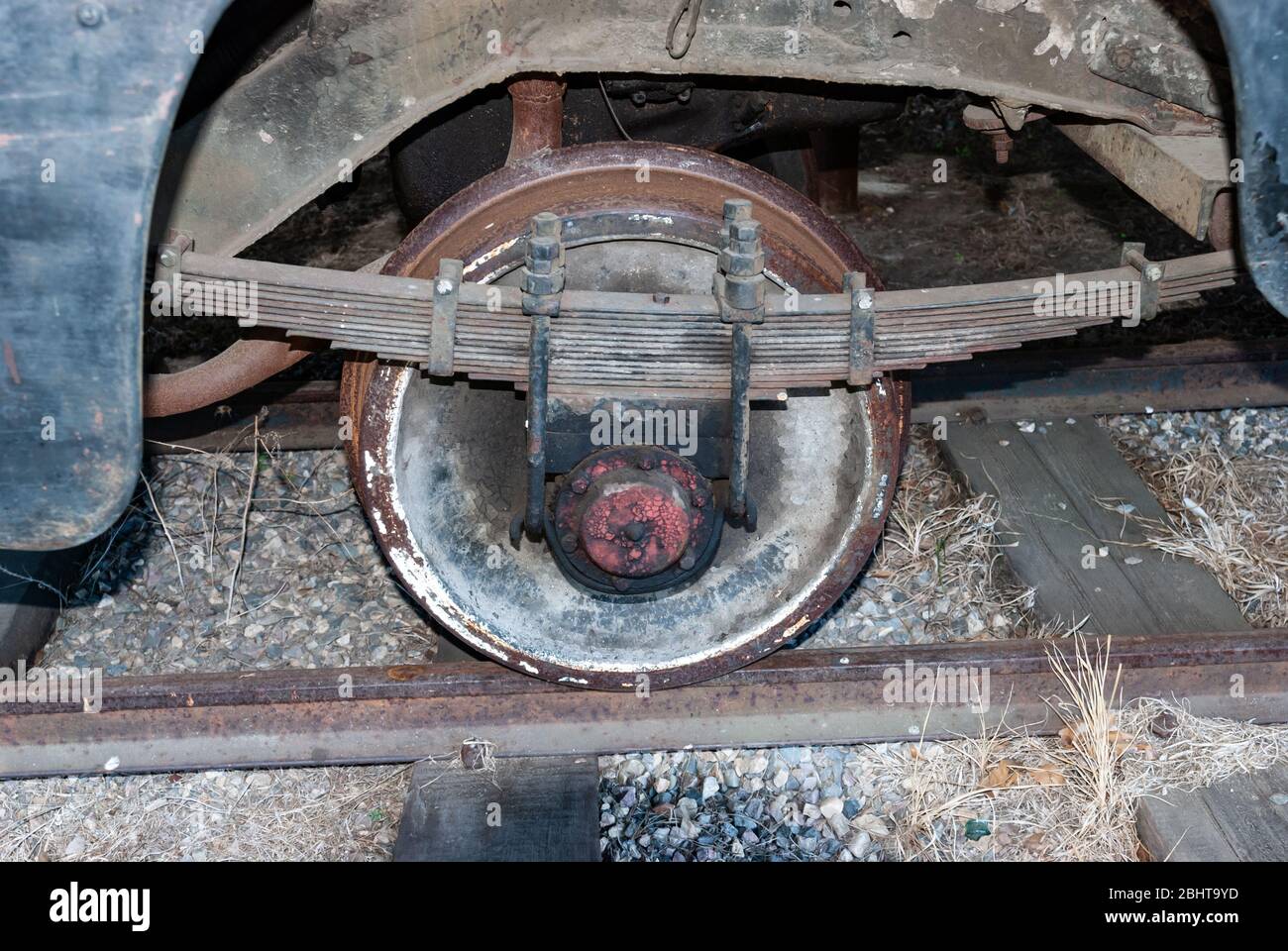 Old railway wheel with springs for depreciation. Railway wheel from the ...