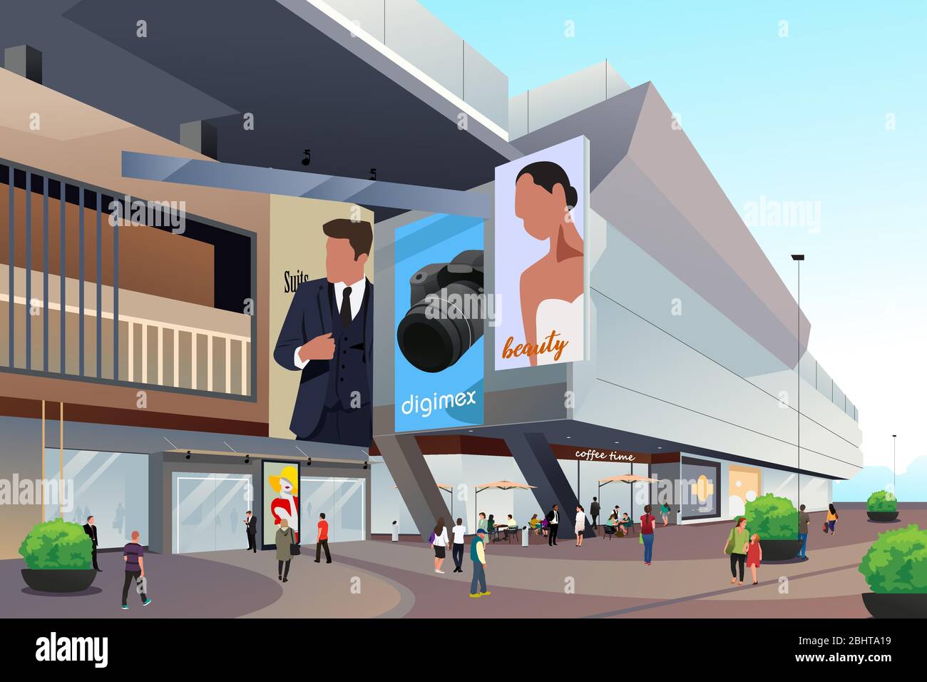 A vector illustration of People Outside Shopping Mall Stock Vector Image &  Art - Alamy