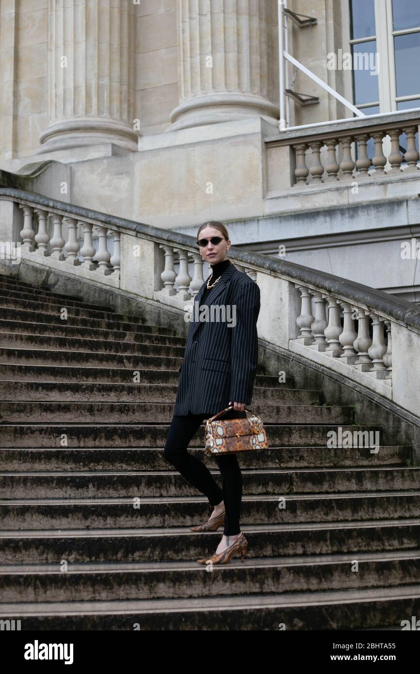 Pernille Teisbaek  attending the Mugler show during Paris  Fashion Week Feb 26,2020- Photo: Runway Manhattan/Valentina Ranieri  ***For Editorial Use O Stock Photo