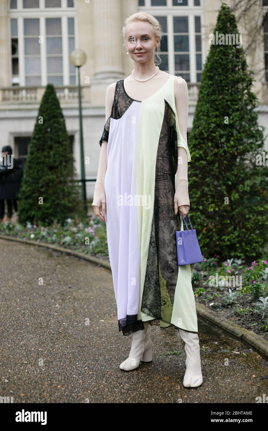 Olga Karput attending the Mugler show during Paris  Fashion Week Feb 26,2020- Photo: Runway Manhattan/Valentina Ranieri  ***For Editorial Use Only*** Stock Photo