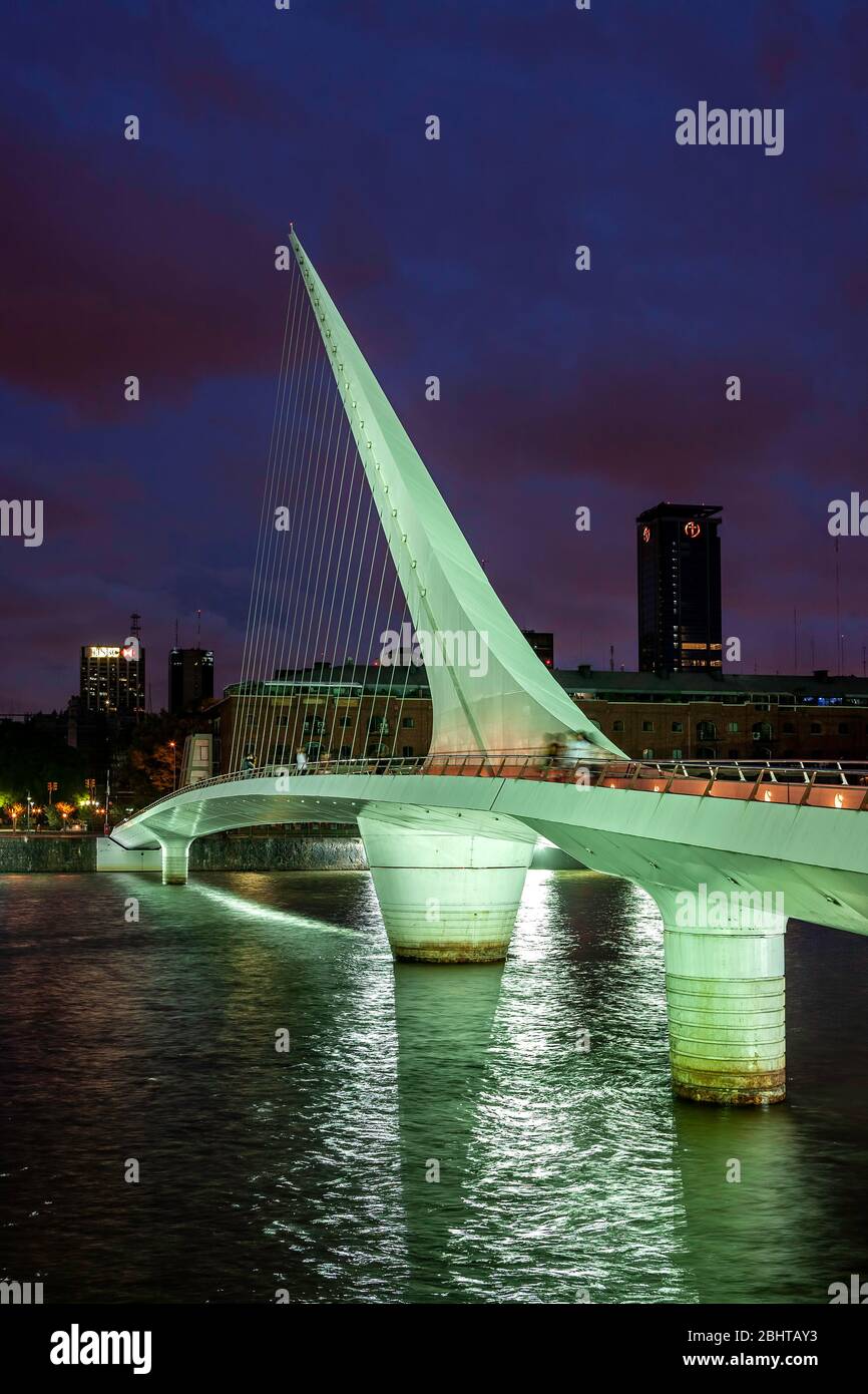 Puente de la Mujer (Santiago Calatrava, architect) and Rio de la Plata, Puerto Madero, Buenos Aires, Argentina Stock Photo