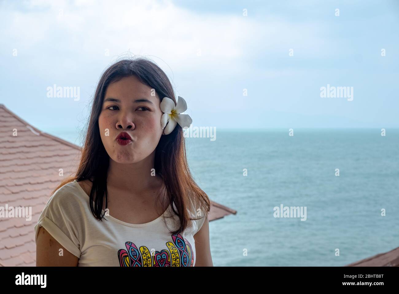 Cute asian girl making a funny face Stock Photo