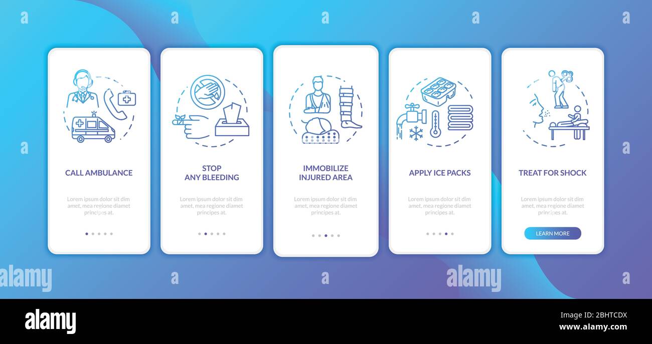 Traumatism first aid onboarding mobile app page screen with concepts ...