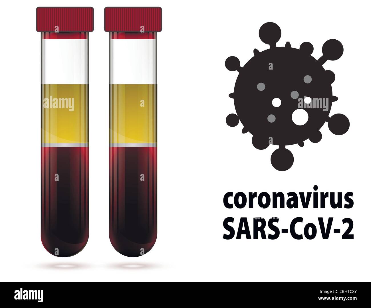 Test tube with blood illustration on the wite round and red background Stock Vector