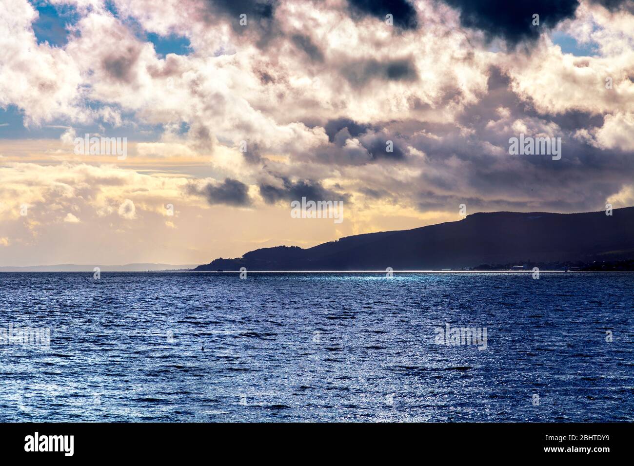 Dramatic evening seascape of Loch Long near Cove, Scotland, UK Stock Photo