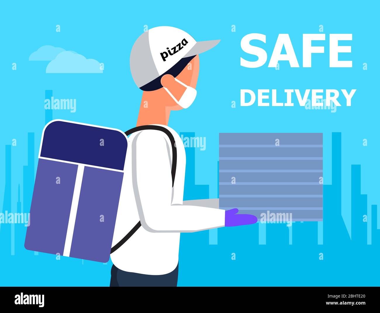 Pizza Delivery Service Door To Door Contactless Delivery During Corona Virus Epidemic Man Is Carrying Boxes With Fast Food Pizza Courier Is Wearing Stock Vector Image Art Alamy