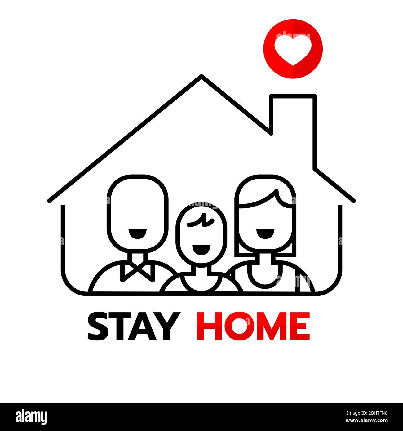 Stay at home to quarantine Coronavirus 2019-nCov. Sweet home and sweet family line illustration. Stock Vector