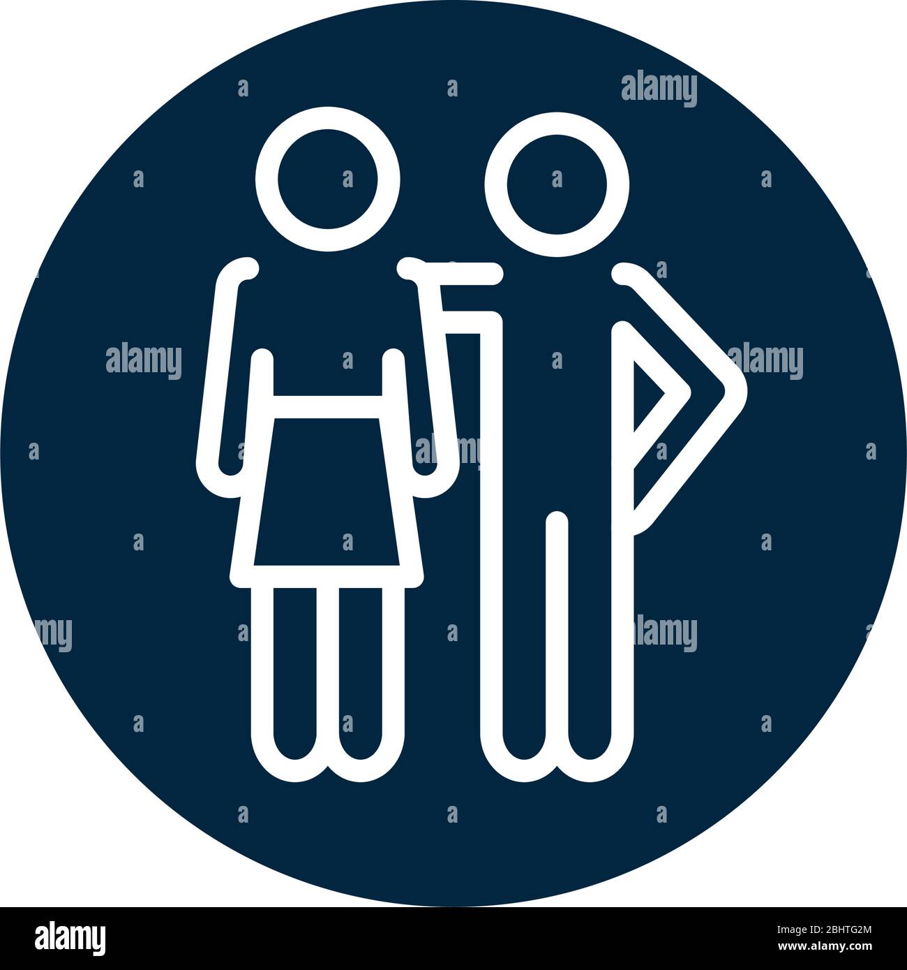 pictogram woman and man standing over white background, line block ...