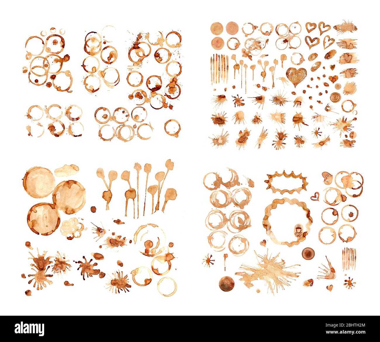 Coffee paint stains, splashes isolated on white background. Coffee cup ...