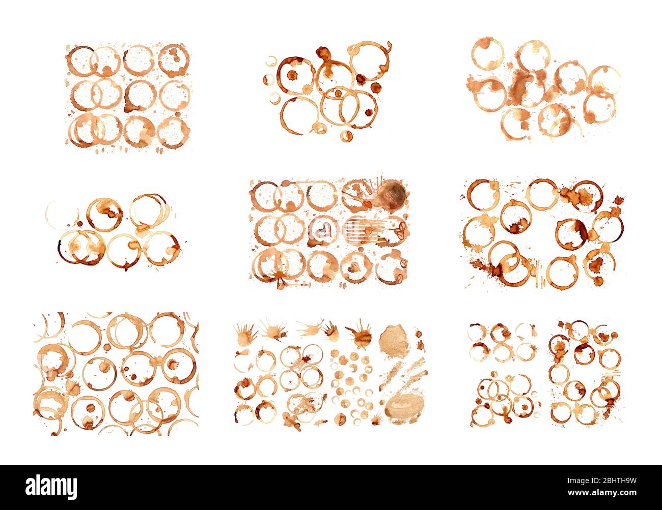 Coffee paint stains, splashes isolated on white background. Coffee cup ...