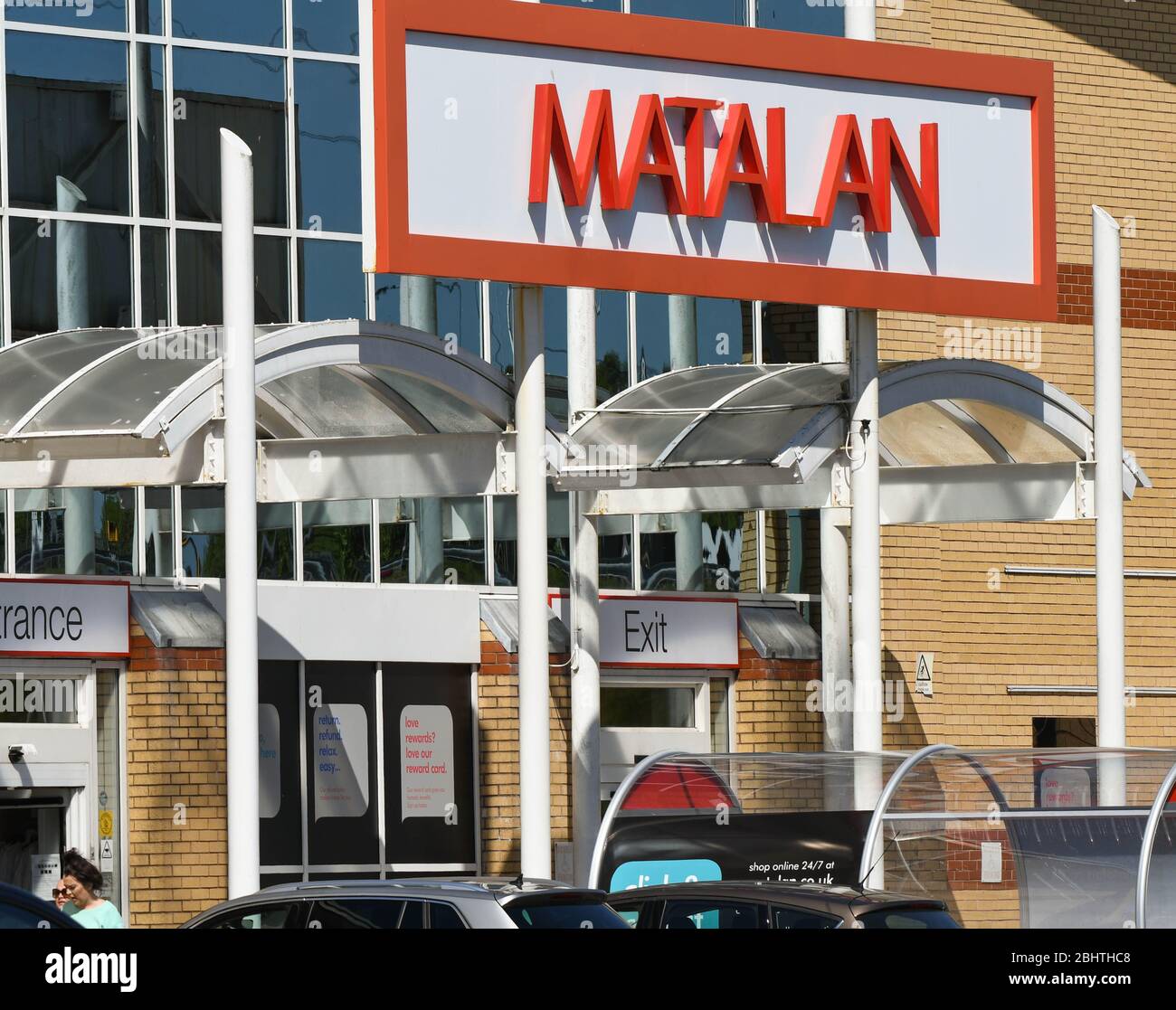 Large sign above the entrance to a Matalan store on an out of town retail park Stock Photo