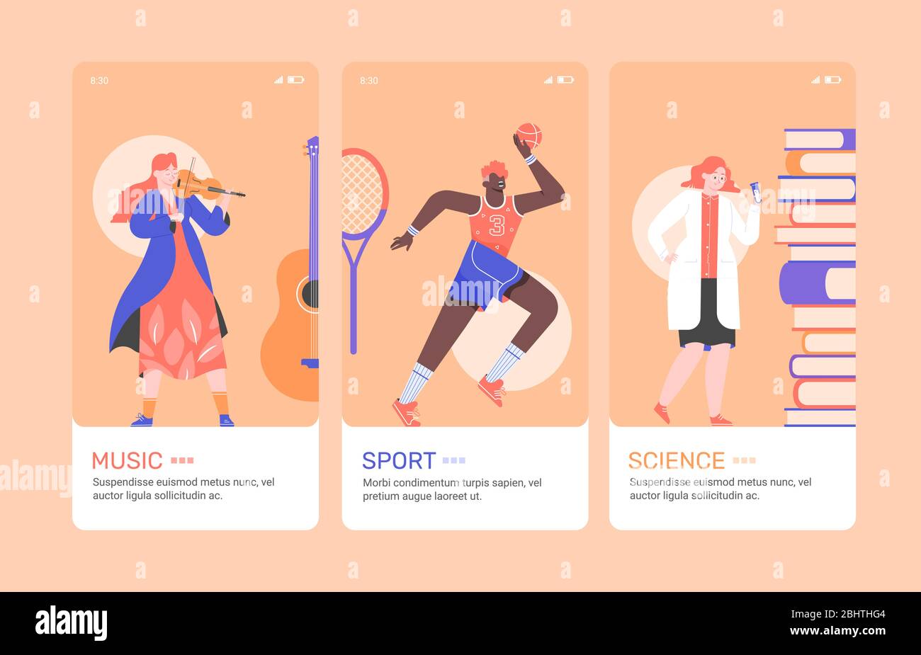Design online education onboarding mobile app Stock Vector