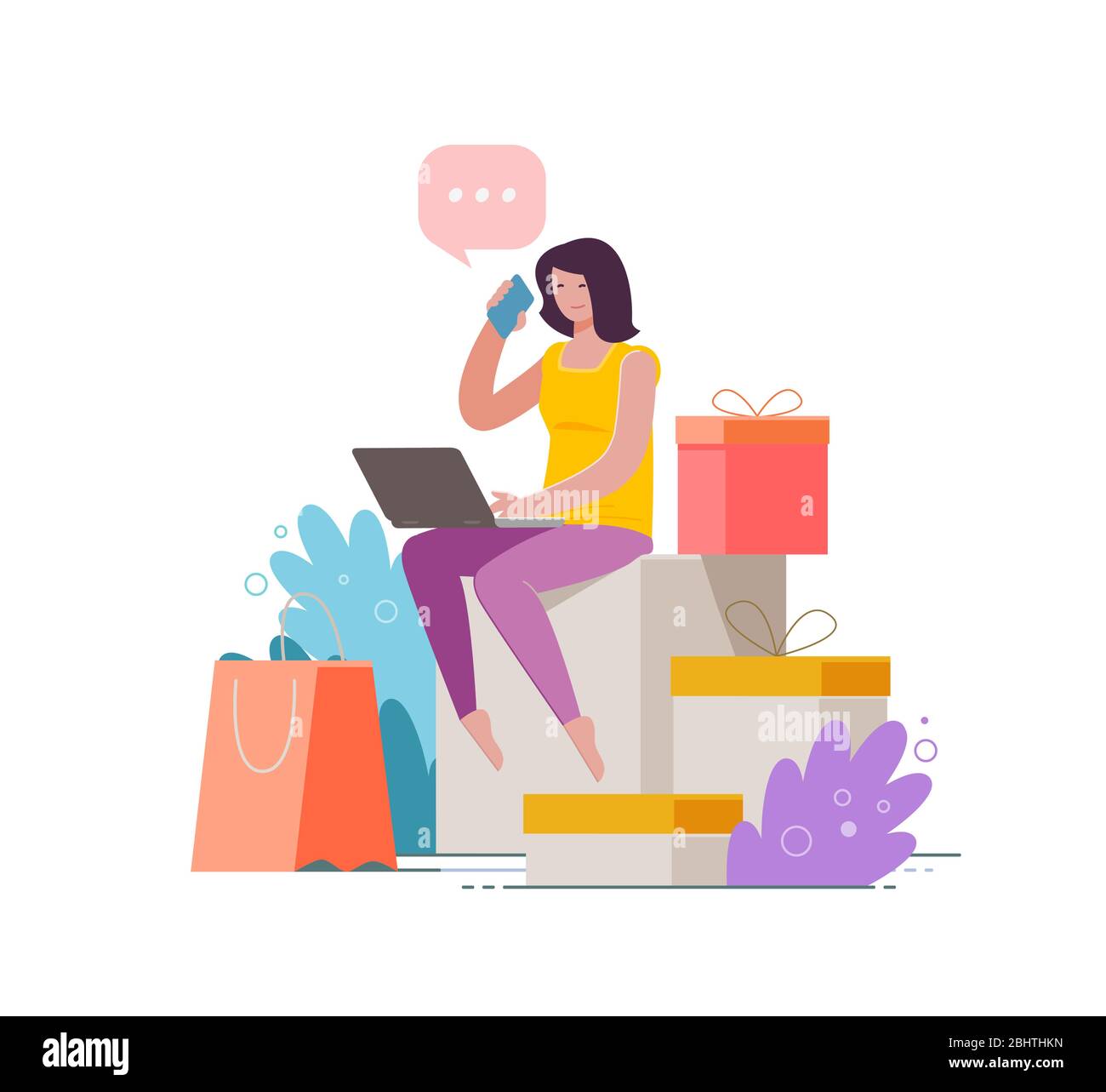 Purchase of goods using online store. Shopping vector illustration Stock Vector