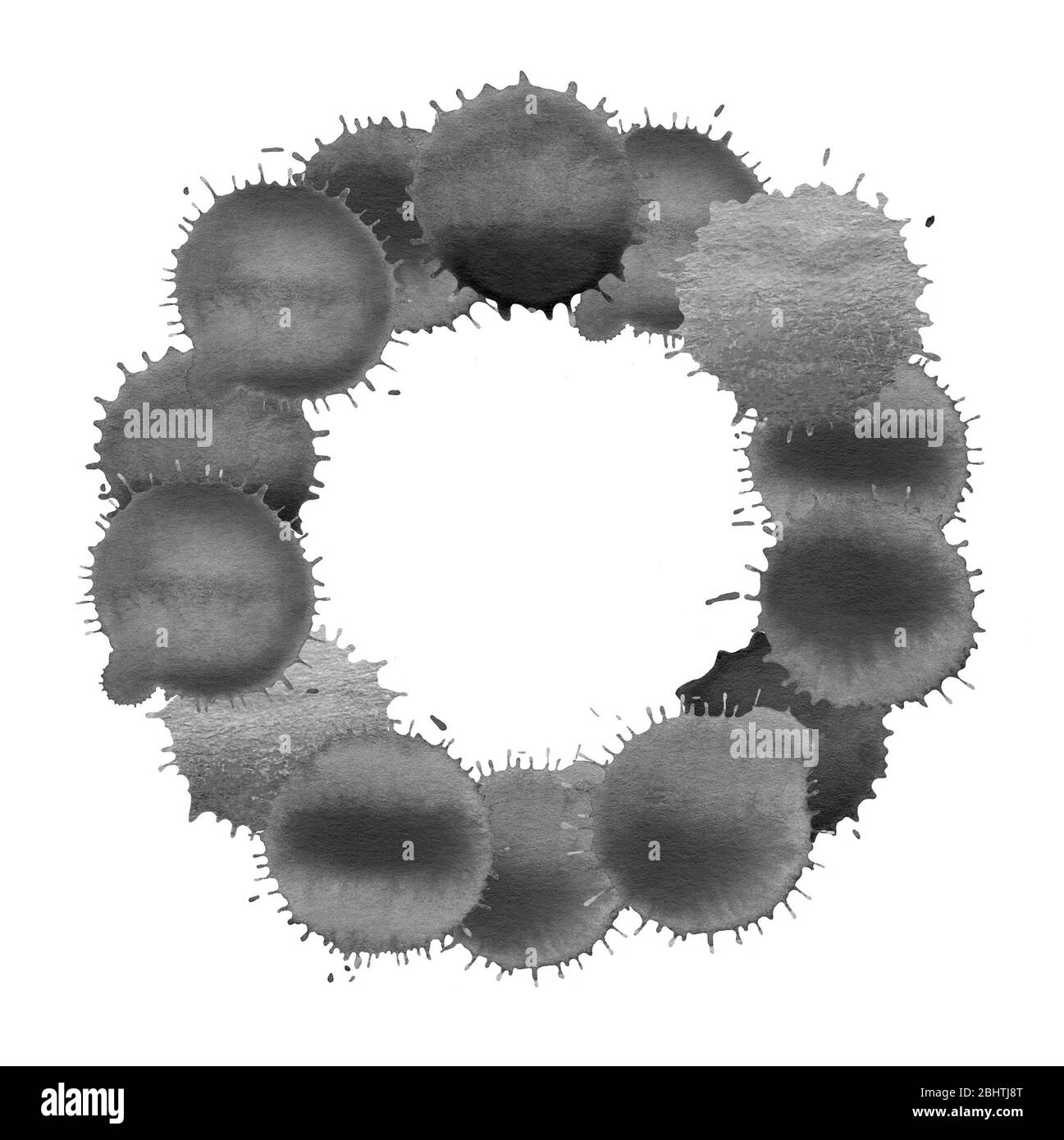 Pastel retro circle isolated on a white background. Black ink splashes ...