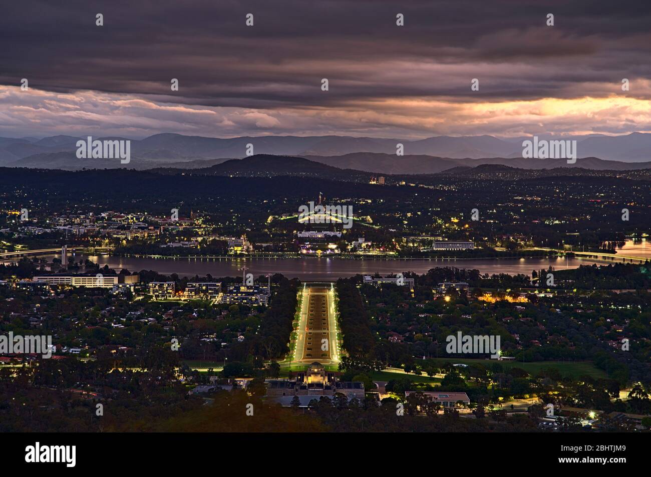 Canberra at night from Mount Ainslie Lookout Stock Photo