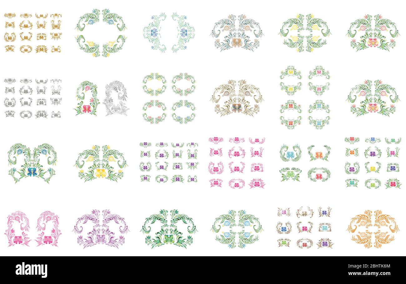 Vintage set leaves and flowers on white background. Vintage frame ...