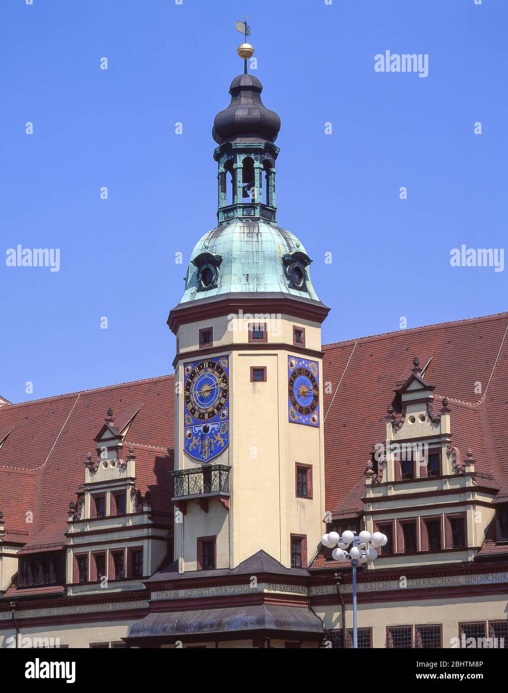 Clock tower, Old Town Hall (Altes Rathaus), Markt, Leipzig, Saxony, Federal Republic of Germany Stock Photo