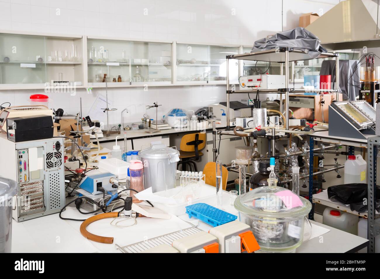 Biochemical lab interior with different lab equipment and glassware ...