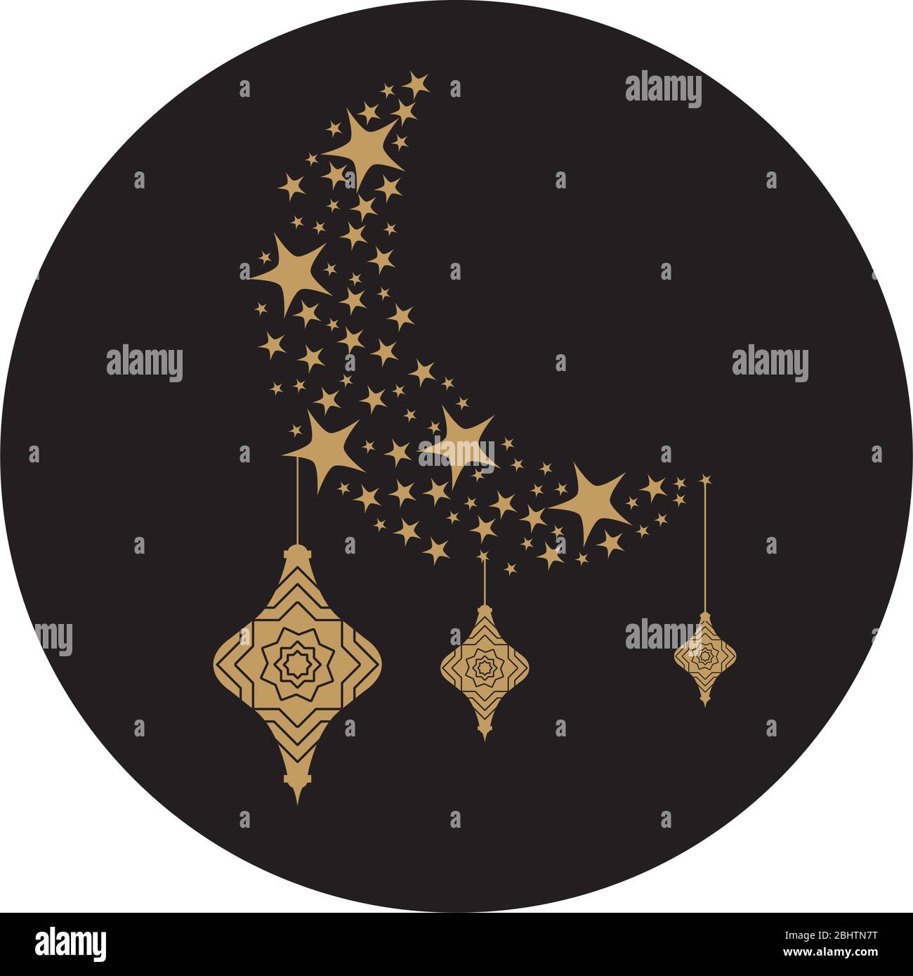 ramadan concept, crescent moon and islamic lanterns hanging icon over ...