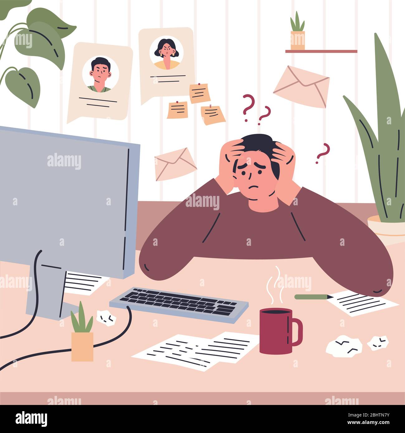 Man working remotely during quarantine Stock Vector