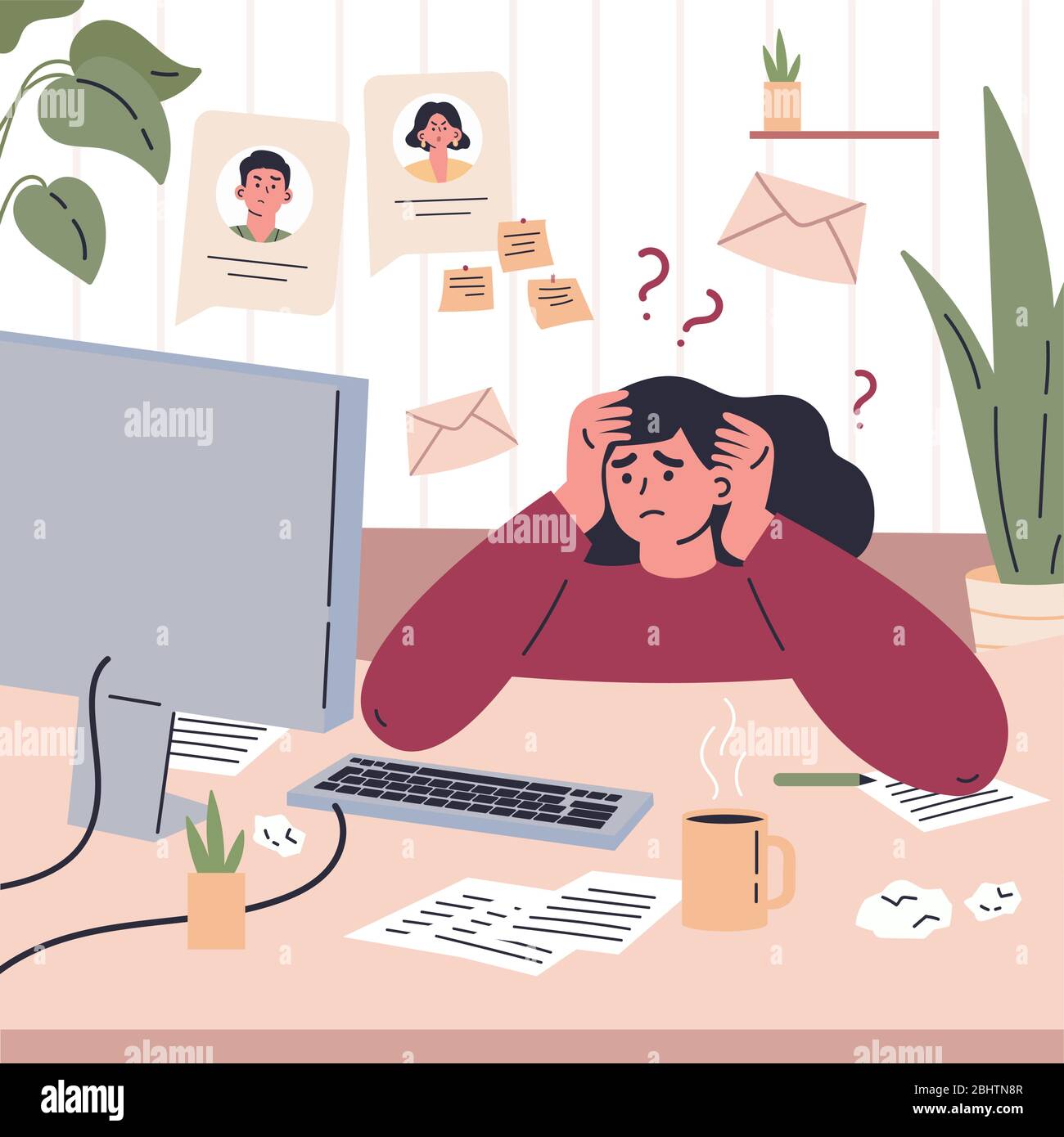 Woman working remotely during quarantine Stock Vector