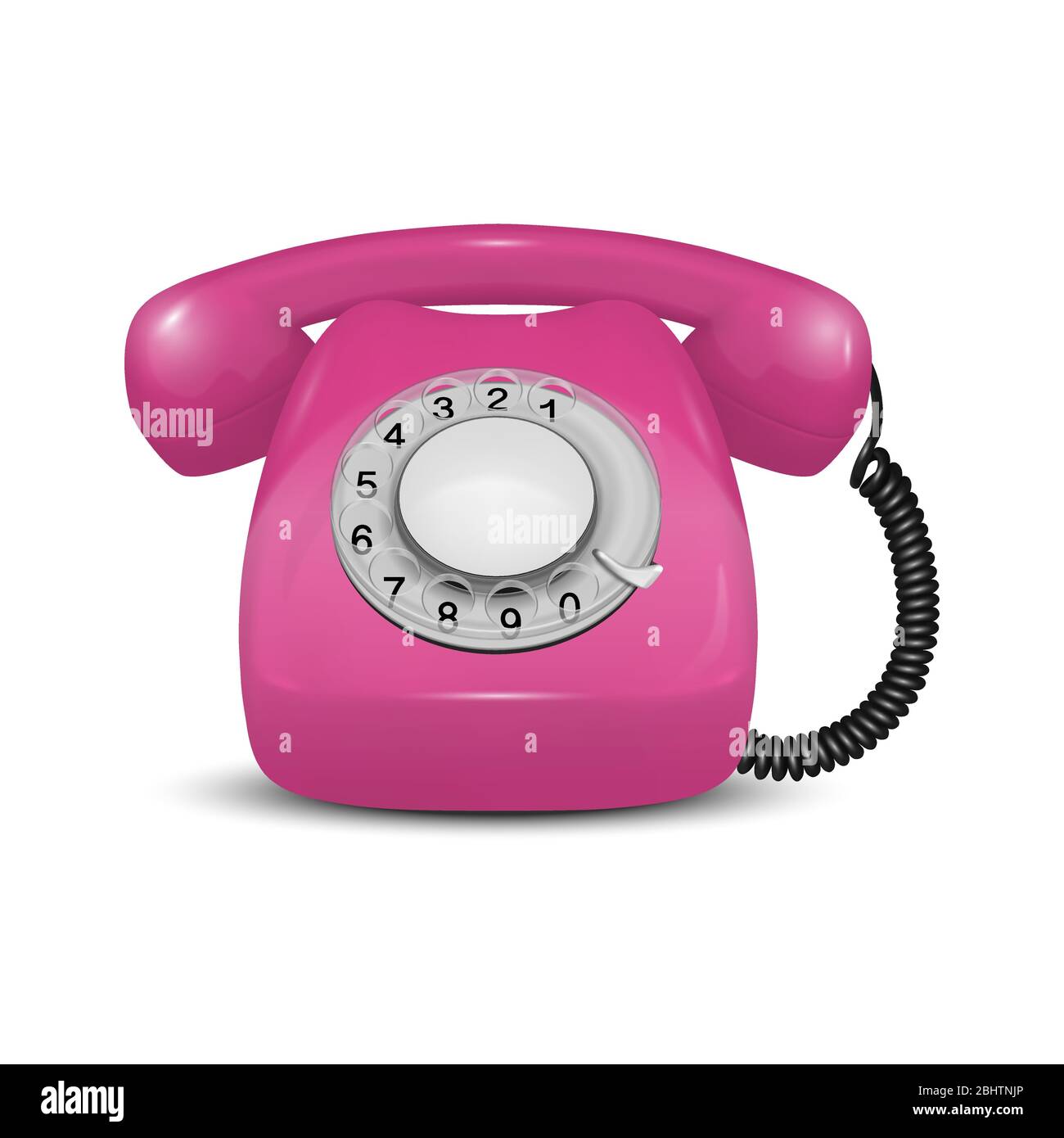 Vector 3d Realistic Vintage Retro Old Pink Telephone Icon Closeup