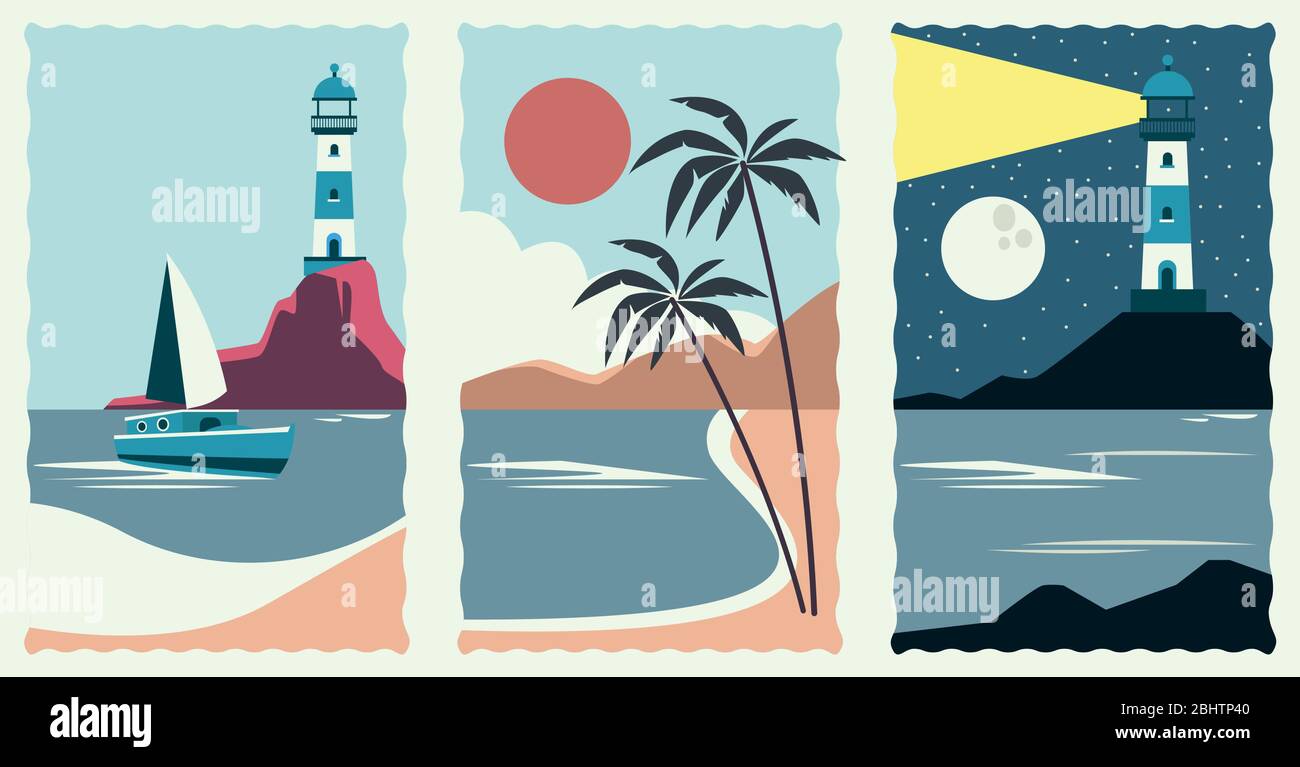 set of sea scape flat scenes Stock Vector Image & Art - Alamy