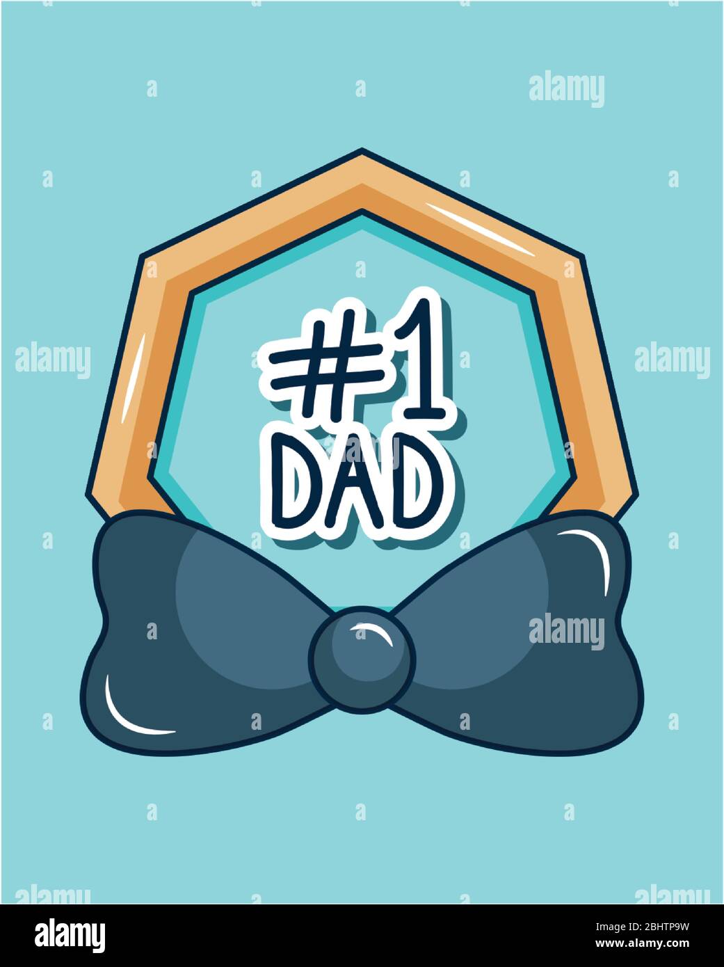 Happy fathers day concept, number 1 dad and bow tie icon over blue and white background, colorful design, vector illustration Stock Vector