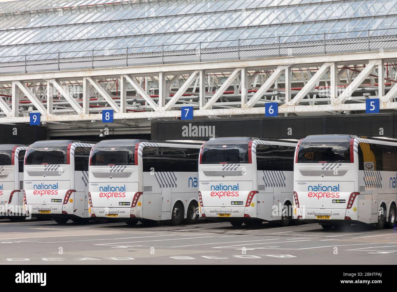 National Express coaches at Victoria Coach Station, London, England, UK Stock Photo