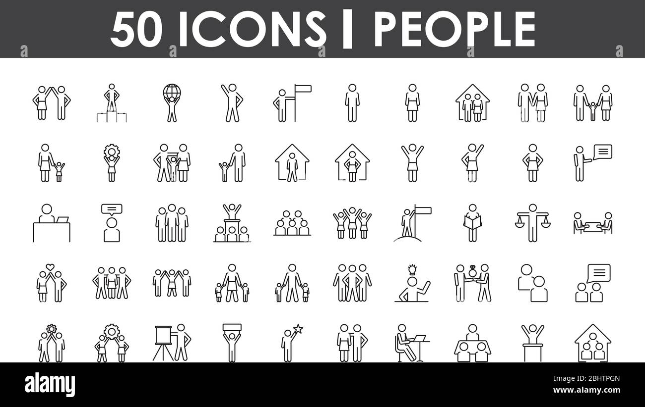 icon set of pictogram people over white background, line style, vector ...