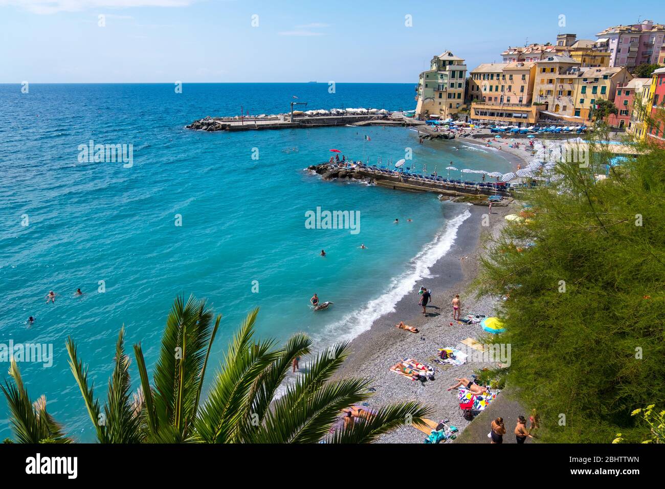 Bogliasco, Italy - August 19, 2019: Famous summer beach on Ligurian  seashore in Bogliasco near Genoa, Liguria, Italy Stock Photo - Alamy, image size:1300x956