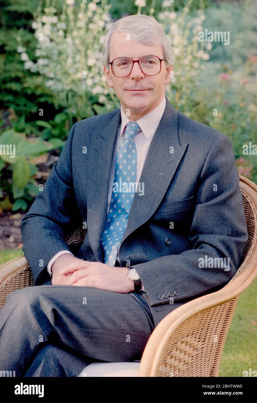 Portrait of UK Prime Minister John Major in the garden of 10 Downing Street on 22nd June 1995, the day he resigned as leader of the Conservative Party and asked any member to stand against him. Stock Photo