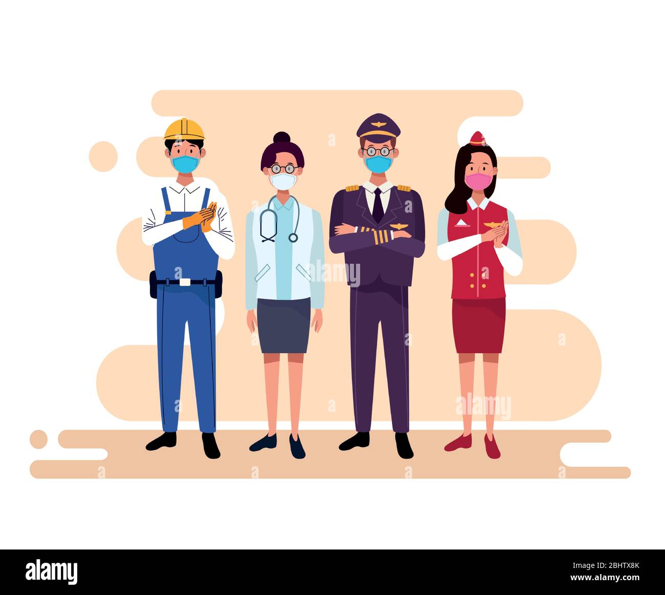 group of workers using face masks Stock Vector Image & Art - Alamy