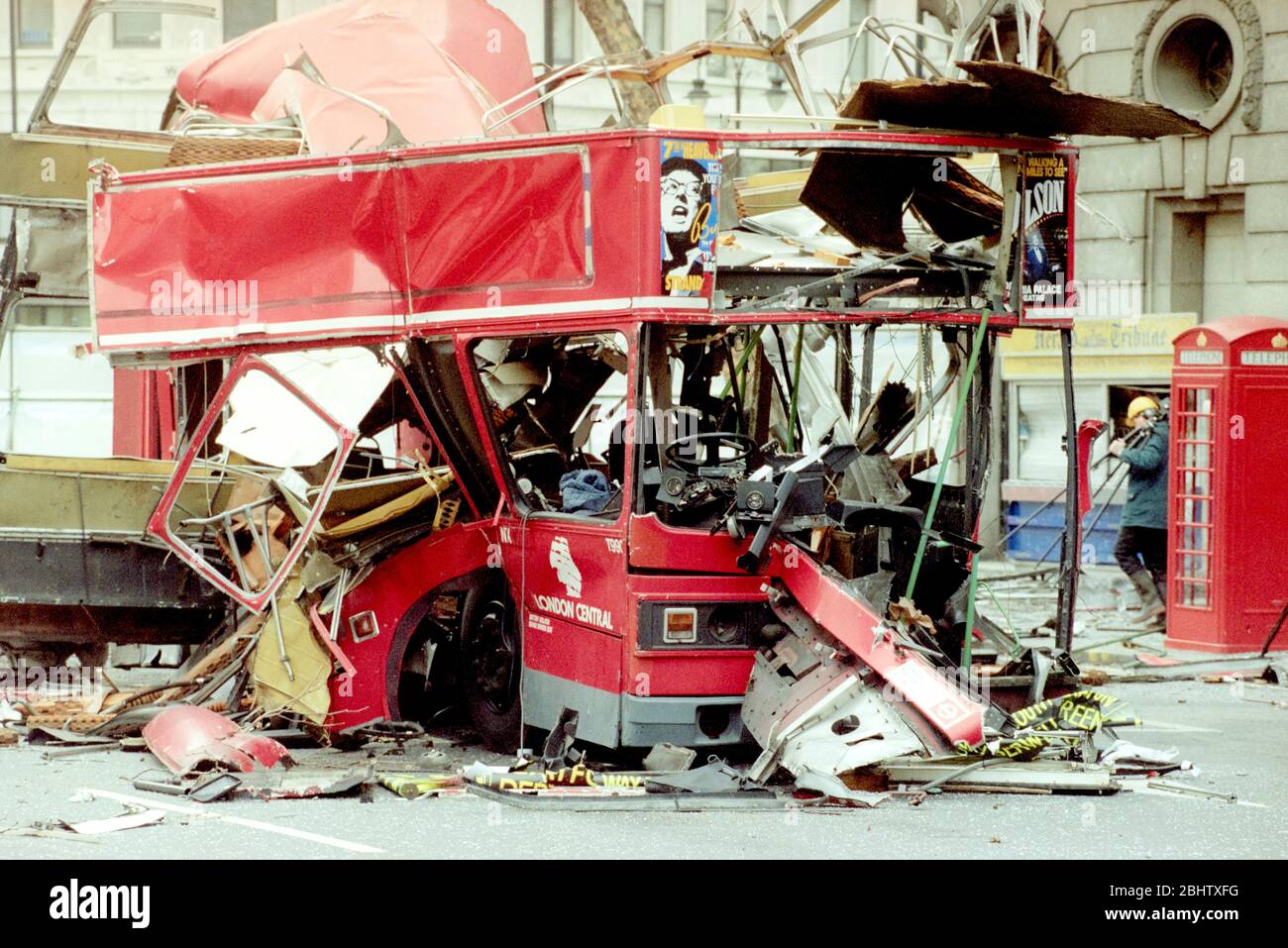 The aftermath of the Aldwych Bus Bombing in London, on 18th February 1996. An improvised