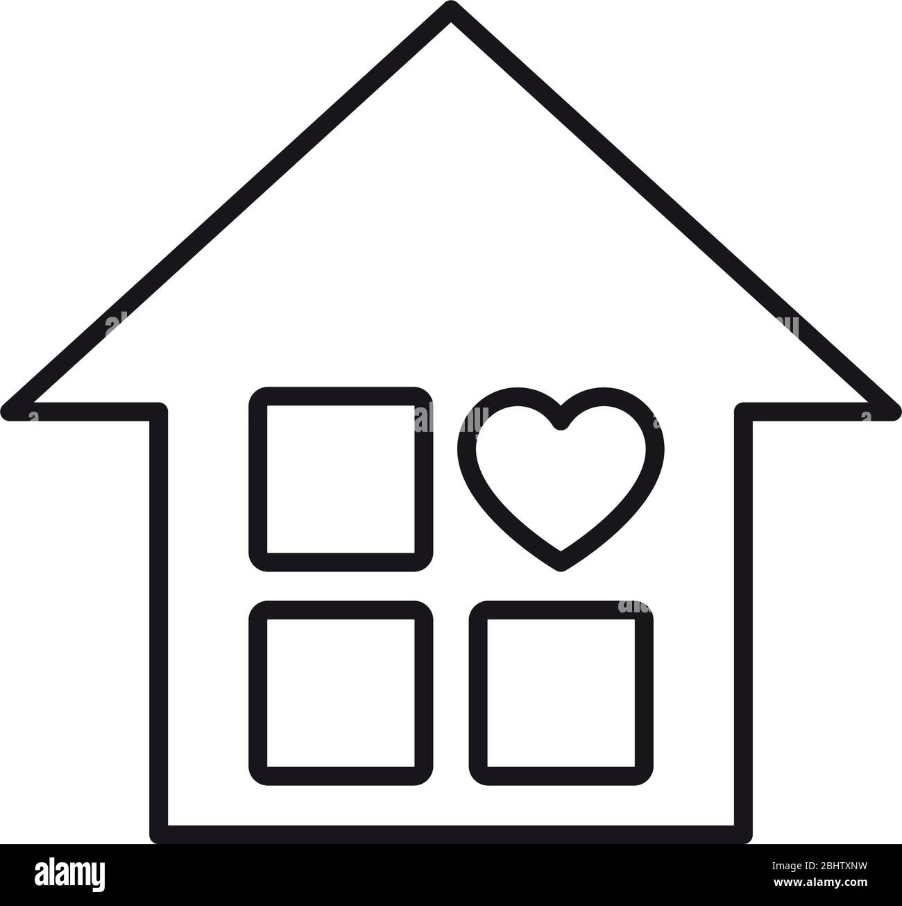 stay home concept, house with window in heart shape over white ...
